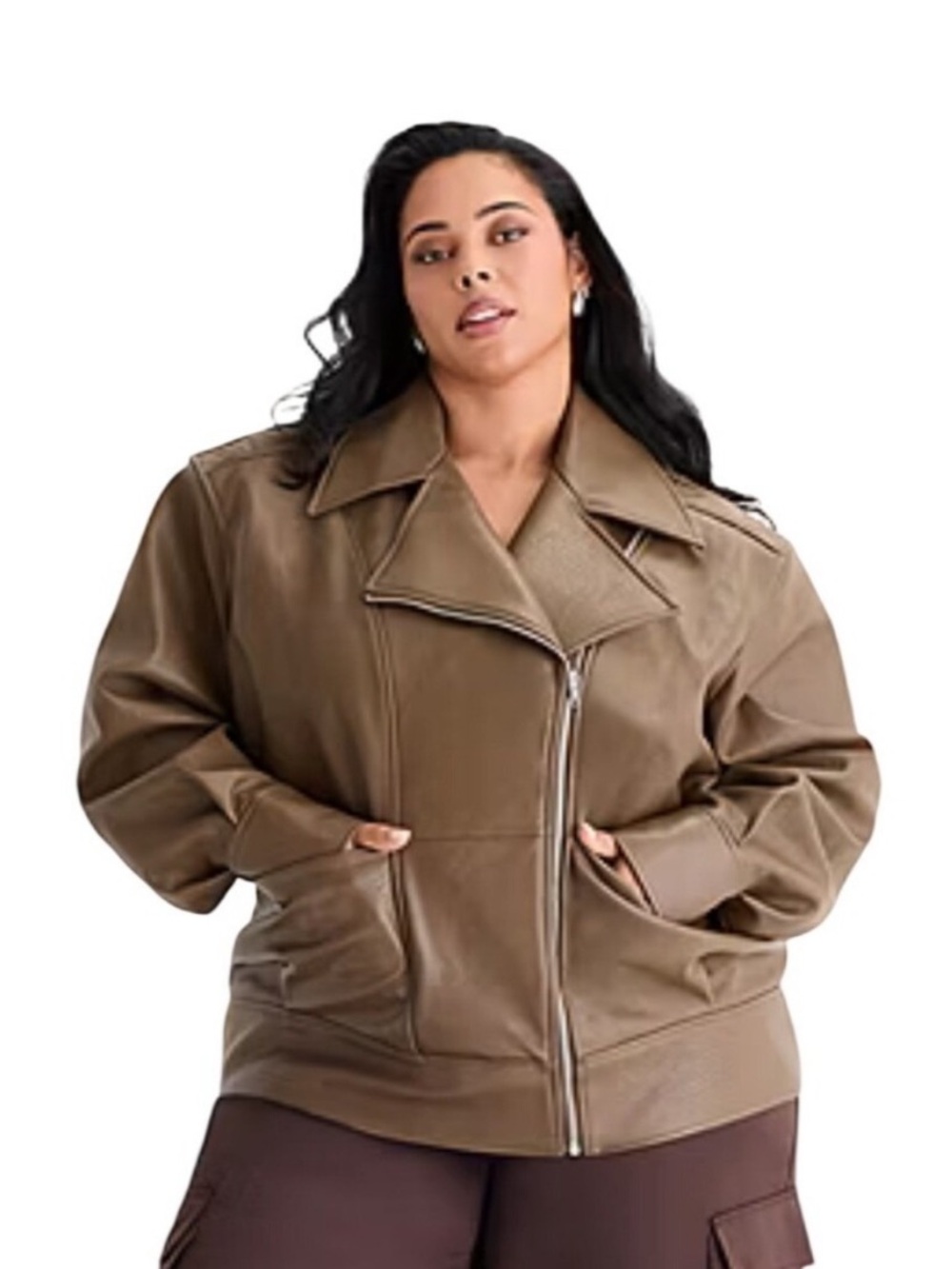 Ashley Graham brown faux leather jacket Size 0X NWT